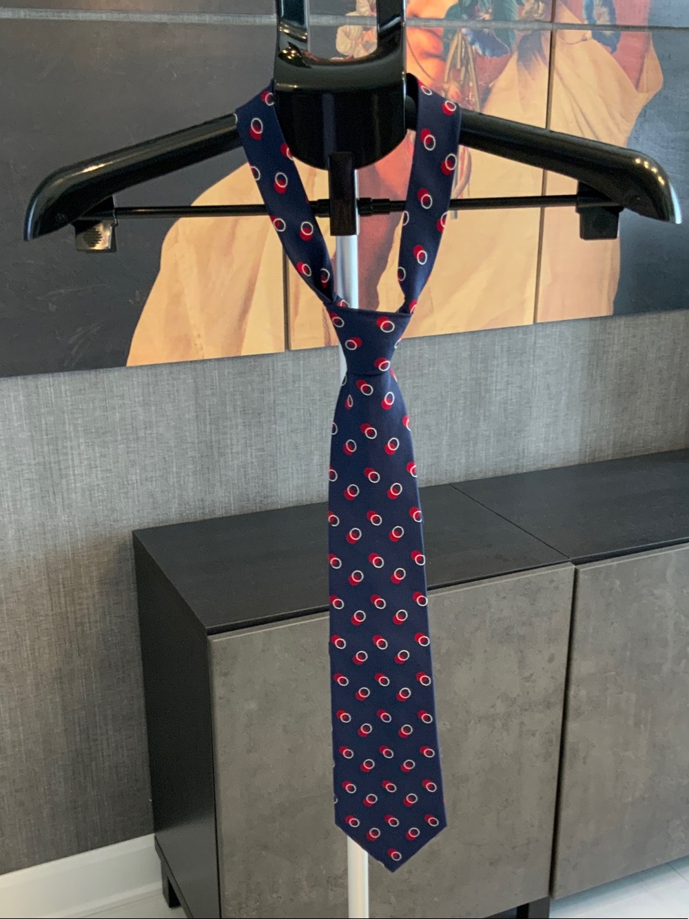 Lauren Ralph Lauren Classic Navy Blue Men's Silk Tie with Red Dot Pattern